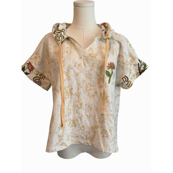 Daily Practice Hoodie Womens XS White Short Sleeve Embroidered Floral Pullover - Picture 5 of 11